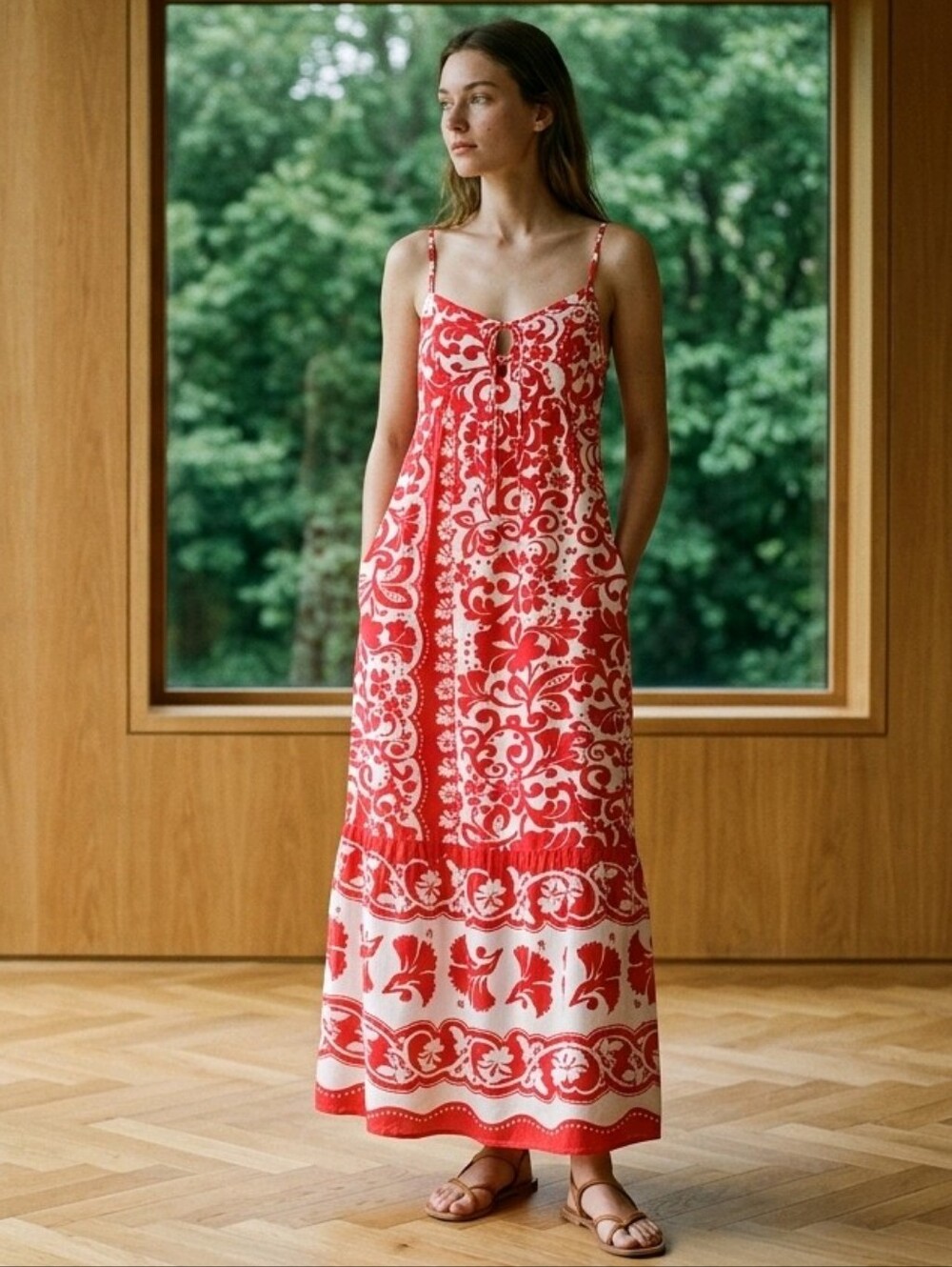 Red & White Floral Maxi Dress - Sleeveless Summer Dress